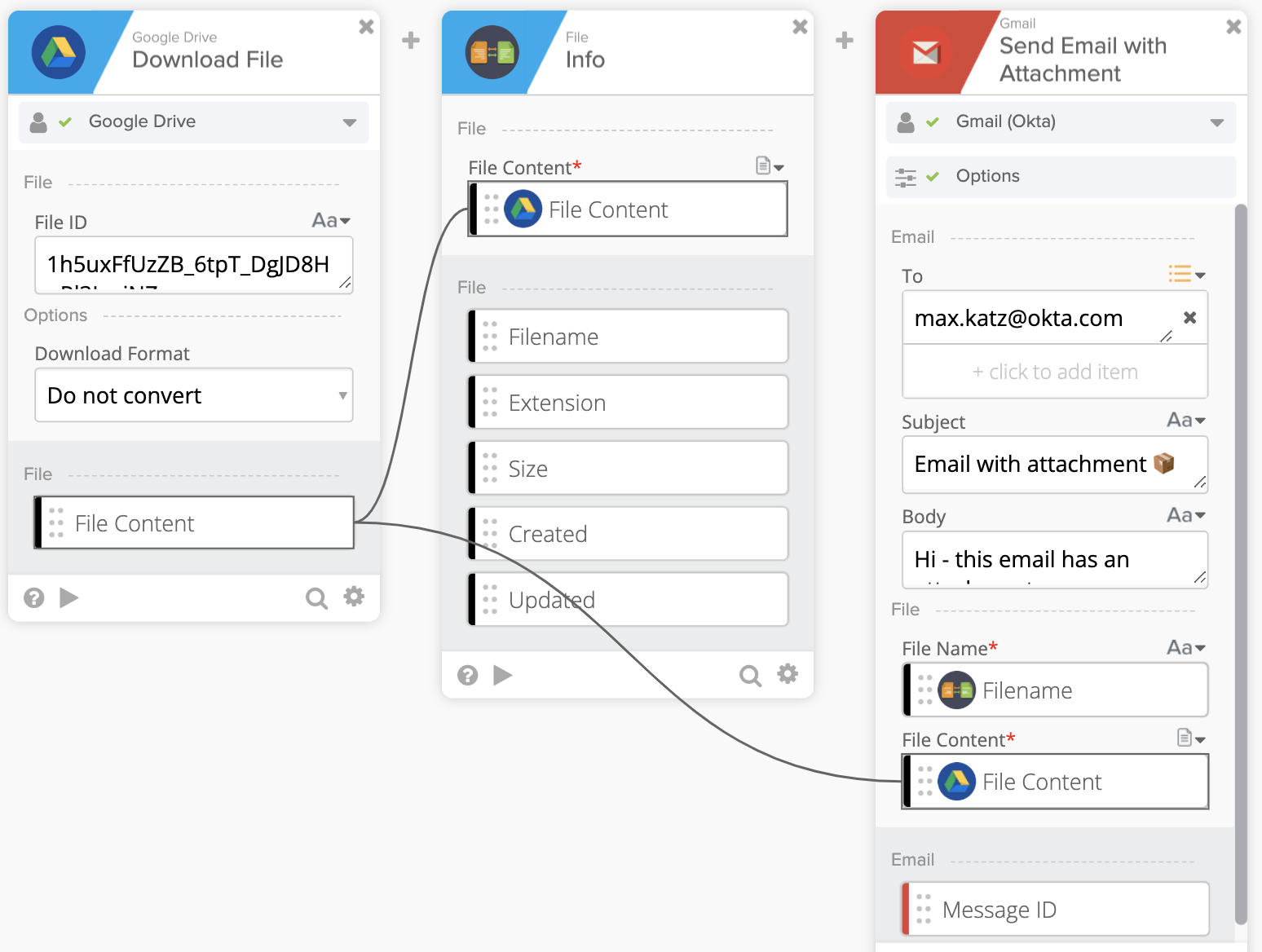 workflows howto email attachmnent from drive